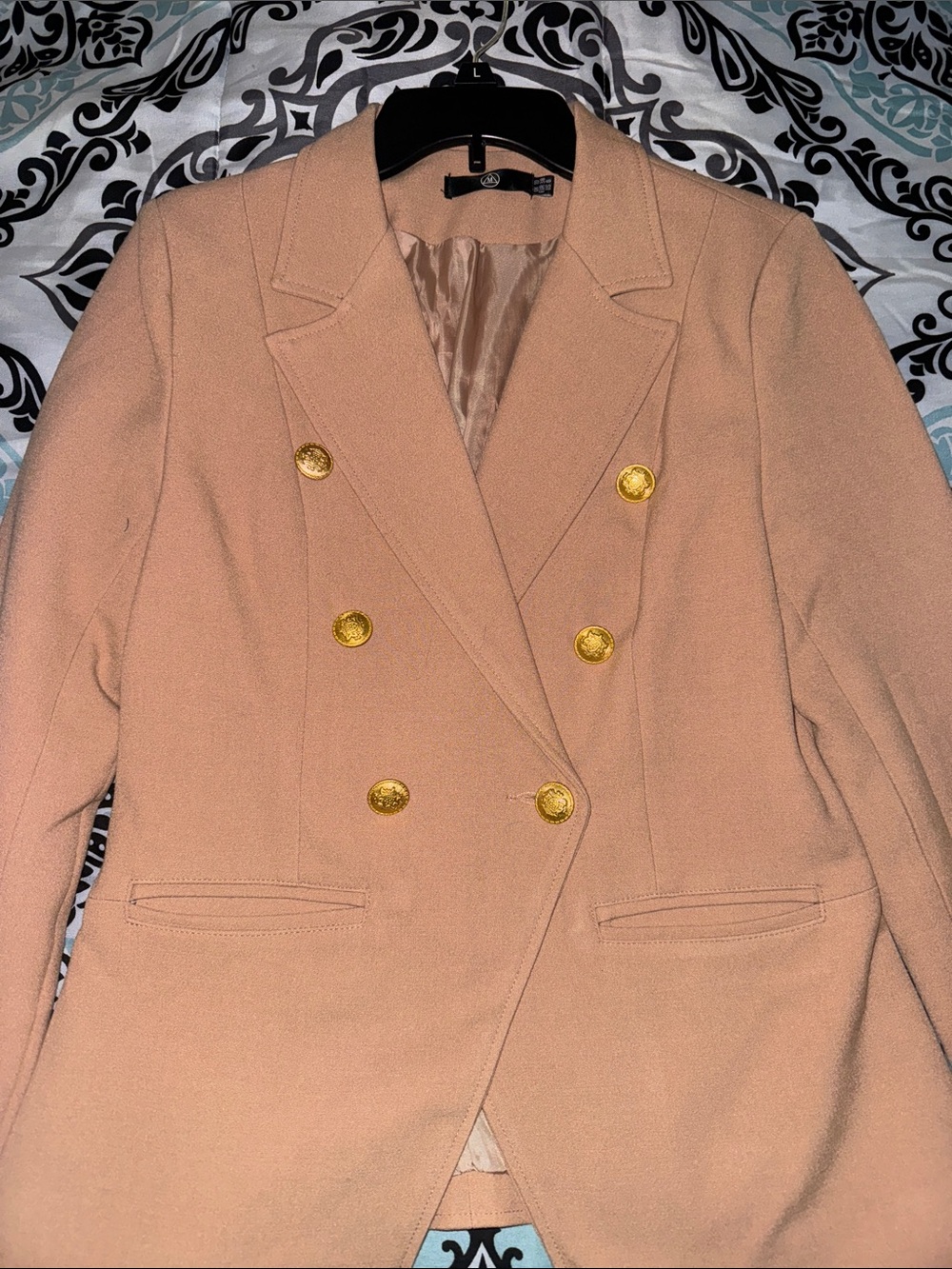 Missguided Double-Breasted Blazer in Blush Pink with Gold Buttons